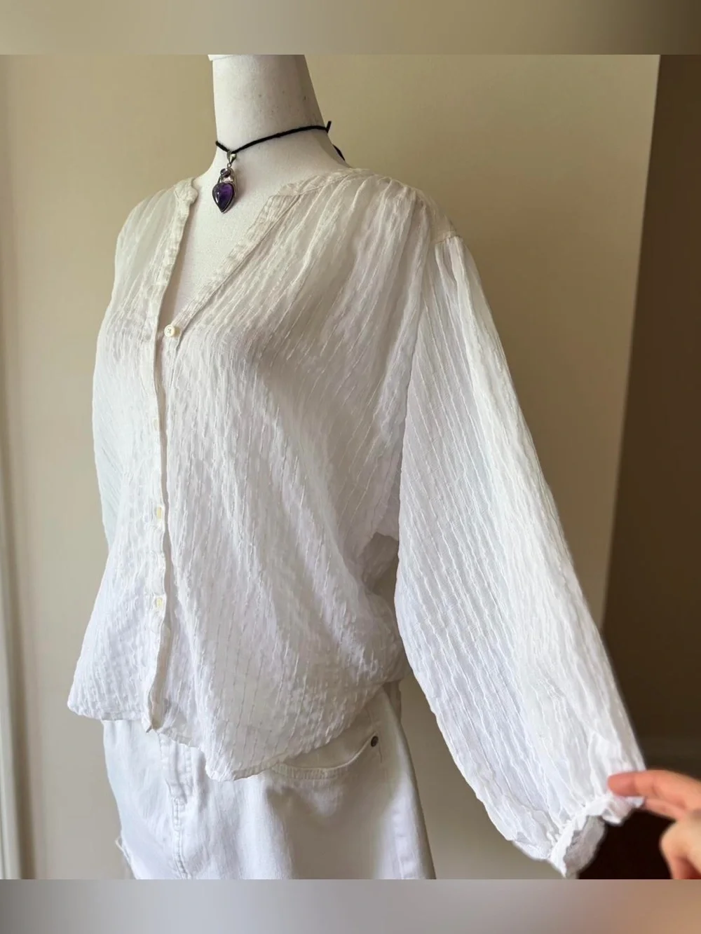 White boho peasant poet button blouse puff sleeve prairie pirate Ann Taylor XS